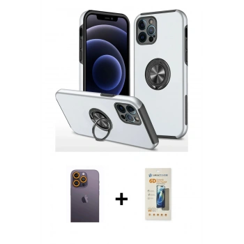 MARSİLYAN™- iPhone 12 Pro Kılıf Odak Form Prime - Siyah 6D Mat Seramik Hayalet Nano Ekran Koruyucu + Neon Fosforlu Kamera Lens - SI