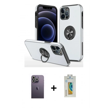 MARSİLYAN™- iPhone 12 Pro Kılıf Odak Form Prime - Siyah Polymer Nano Ekran Koruyucu + Neon Fosforlu Kamera Lens - BZ