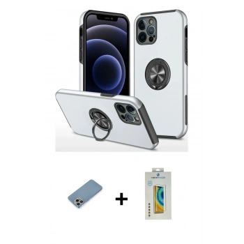 MARSİLYAN™- iPhone 12 Pro Kılıf Odak Form Prime - Siyah Polymer Nano Ekran Koruyucu + Shine Kamera Lens Koruma Cam - GI