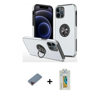 MARSİLYAN™- iPhone 12 Pro Kılıf Odak Form Prime - Siyah Polymer Nano Ekran Koruyucu + Metal Kamera Lens Koruma Cam - KI