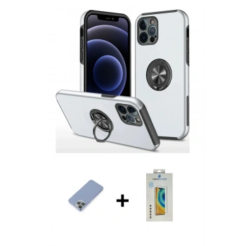 MARSİLYAN™- iPhone 12 Pro Kılıf Odak Form Prime - Siyah Polymer Nano Ekran Koruyucu + Metal Kamera Lens Koruma Cam - KUYL