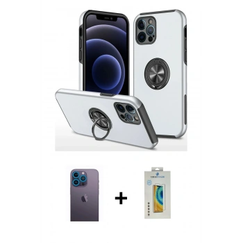 MARSİLYAN™- iPhone 12 Pro Kılıf Odak Form Prime - Siyah Polymer Nano Ekran Koruyucu + Neon Fosforlu Kamera Lens - MI