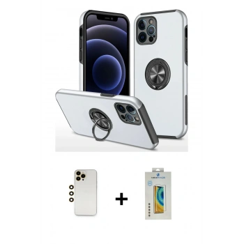 MARSİLYAN™- iPhone 12 Pro Kılıf Odak Form Prime - Siyah Polymer Nano Ekran Koruyucu + Shine Kamera Lens - GD