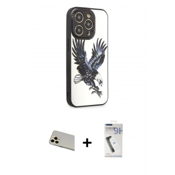 MARSİLYAN™- iPhone 12 Pro Kılıf Odak Klasik Serisi - Şeffaf Uv Polymer Nano Ekran Koruyucu + Rainbow Kamera Lens Koruma Cam - GD