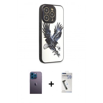 MARSİLYAN™- iPhone 12 Pro Kılıf Odak Klasik Serisi - Şeffaf Uv Polymer Nano Ekran Koruyucu + Neon Fosforlu Kamera Lens - MI