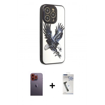 MARSİLYAN™- iPhone 12 Pro Kılıf Odak Klasik Serisi - Şeffaf Uv Polymer Nano Ekran Koruyucu + Neon Fosforlu Kamera Lens - TU
