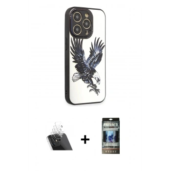MARSİLYAN™- iPhone 12 Pro Kılıf Odak Klasik Serisi - Siyah 34D Hayalet Izgaralı Cam + Kamera Lens Koruma Cam - SF