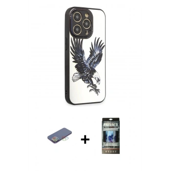 MARSİLYAN™- iPhone 12 Pro Kılıf Odak Klasik Serisi - Siyah 34D Hayalet Izgaralı Cam + Renkli Kamera Lens Koruma Cam - MI