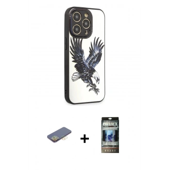 MARSİLYAN™- iPhone 12 Pro Kılıf Odak Klasik Serisi - Siyah 34D Hayalet Izgaralı Cam + Renkli Kamera Lens Koruma Cam - SI