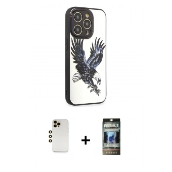 MARSİLYAN™- iPhone 12 Pro Kılıf Odak Klasik Serisi - Siyah 34D Hayalet Izgaralı Cam + Shine Kamera Lens - GD