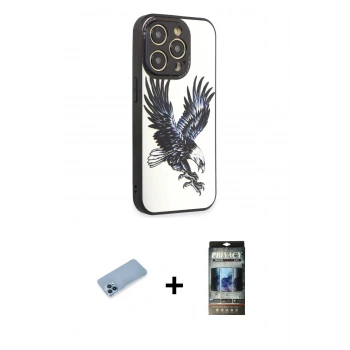 MARSİLYAN™- iPhone 12 Pro Kılıf Odak Klasik Serisi - Siyah 34D Hayalet Izgaralı Cam + Shine Kamera Lens Koruma Cam - MI
