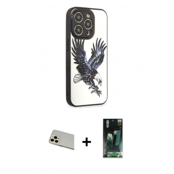 MARSİLYAN™- iPhone 12 Pro Kılıf Odak Klasik Serisi - Siyah 360 Mat Full Body Arka Koruyucu + Rainbow Kamera Lens Koruma Cam - GD