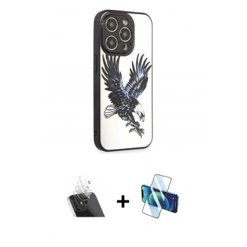 MARSİLYAN™- iPhone 12 Pro Kılıf Odak Klasik Serisi - Siyah 3D Antistatik Cam Ekran Koruyucu + Kamera Lens Koruma Cam - SF