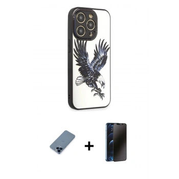 MARSİLYAN™- iPhone 12 Pro Kılıf Odak Klasik Serisi - Siyah 3D Antistatik Hayalet Cam Ekran Koruyucu + Metal Kamera Lens Koruma Cam - MI