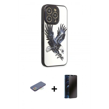 MARSİLYAN™- iPhone 12 Pro Kılıf Odak Klasik Serisi - Siyah 3D Antistatik Hayalet Cam Ekran Koruyucu + Renkli Kamera Lens Koruma Cam - MI