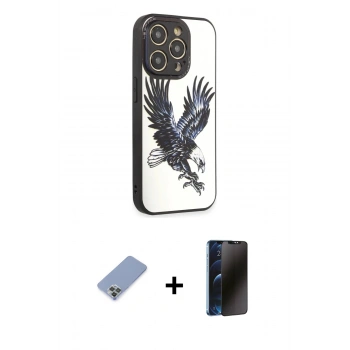 MARSİLYAN™- iPhone 12 Pro Kılıf Odak Klasik Serisi - Siyah 3D Antistatik Hayalet Cam Ekran Koruyucu + Metal Kamera Lens Koruma Cam - KUYL