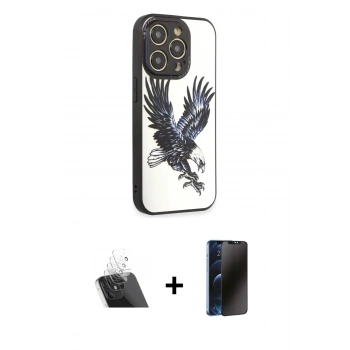 MARSİLYAN™- iPhone 12 Pro Kılıf Odak Klasik Serisi - Siyah 3D Antistatik Hayalet Cam Ekran Koruyucu + Kamera Lens Koruma Cam - SF