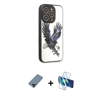 MARSİLYAN™- iPhone 12 Pro Kılıf Odak Klasik Serisi - Siyah 3D Antistatik Seramik Nano Ekran Koruyucu + Metal Kamera Lens Koruma Cam - MI