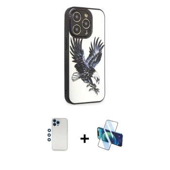 MARSİLYAN™- iPhone 12 Pro Kılıf Odak Klasik Serisi - Siyah 3D Antistatik Seramik Nano Ekran Koruyucu + Shine Kamera Lens - MI