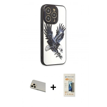 MARSİLYAN™- iPhone 12 Pro Kılıf Odak Klasik Serisi - Siyah 6D Mat Seramik Hayalet Nano Ekran Koruyucu + Rainbow Kamera Lens Koruma Cam - GD