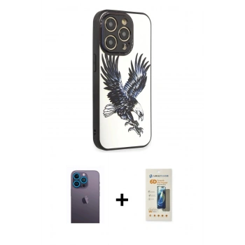 MARSİLYAN™- iPhone 12 Pro Kılıf Odak Klasik Serisi - Siyah 6D Mat Seramik Hayalet Nano Ekran Koruyucu + Neon Fosforlu Kamera Lens - MI