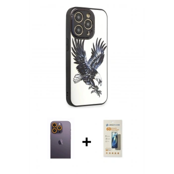 MARSİLYAN™- iPhone 12 Pro Kılıf Odak Klasik Serisi - Siyah 6D Mat Seramik Hayalet Nano Ekran Koruyucu + Neon Fosforlu Kamera Lens - SI