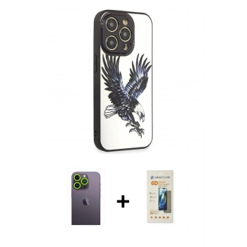 MARSİLYAN™- iPhone 12 Pro Kılıf Odak Klasik Serisi - Siyah 6D Mat Seramik Hayalet Nano Ekran Koruyucu + Neon Fosforlu Kamera Lens - YL