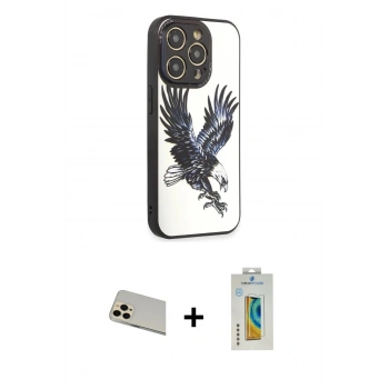 MARSİLYAN™- iPhone 12 Pro Kılıf Odak Klasik Serisi - Siyah Polymer Nano Ekran Koruyucu + Rainbow Kamera Lens Koruma Cam - GD