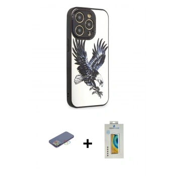 MARSİLYAN™- iPhone 12 Pro Kılıf Odak Klasik Serisi - Siyah Polymer Nano Ekran Koruyucu + Renkli Kamera Lens Koruma Cam - MI