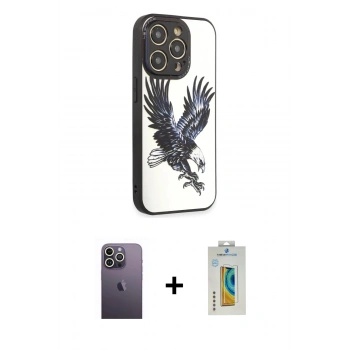 MARSİLYAN™- iPhone 12 Pro Kılıf Odak Klasik Serisi - Siyah Polymer Nano Ekran Koruyucu + Neon Fosforlu Kamera Lens - BZ