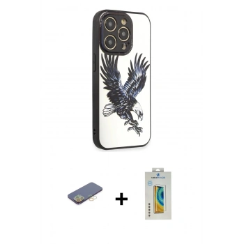 MARSİLYAN™- iPhone 12 Pro Kılıf Odak Klasik Serisi - Siyah Polymer Nano Ekran Koruyucu + Renkli Kamera Lens Koruma Cam - SI