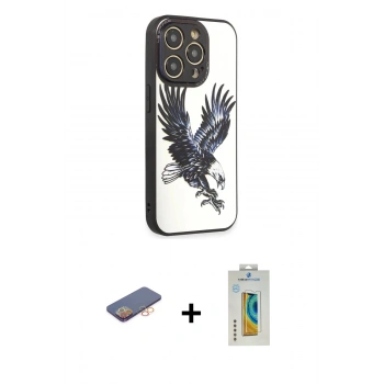 MARSİLYAN™- iPhone 12 Pro Kılıf Odak Klasik Serisi - Siyah Polymer Nano Ekran Koruyucu + Renkli Kamera Lens Koruma Cam - TU