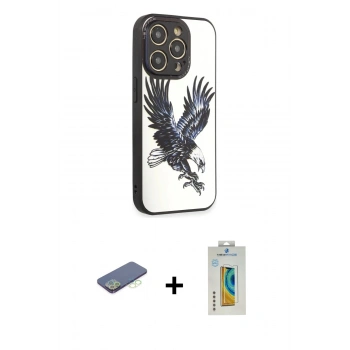MARSİLYAN™- iPhone 12 Pro Kılıf Odak Klasik Serisi - Siyah Polymer Nano Ekran Koruyucu + Renkli Kamera Lens Koruma Cam - YL