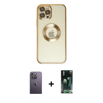 MARSİLYAN™- iPhone 12 Pro Kılıf Pusula Form - Şeffaf 360 Full Body Arka Koruyucu + Neon Fosforlu Kamera Lens - BZ