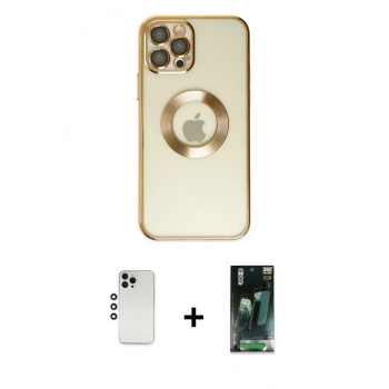 MARSİLYAN™- iPhone 12 Pro Kılıf Pusula Form - Şeffaf 360 Full Body Arka Koruyucu + Shine Kamera Lens - GS