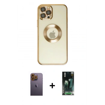 MARSİLYAN™- iPhone 12 Pro Kılıf Pusula Form - Şeffaf 360 Full Body Arka Koruyucu + Neon Fosforlu Kamera Lens - SI