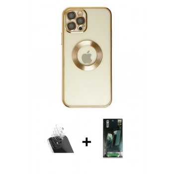 MARSİLYAN™- iPhone 12 Pro Kılıf Pusula Form - Şeffaf 360 Full Body Arka Koruyucu + Kamera Lens Koruma Cam - SF