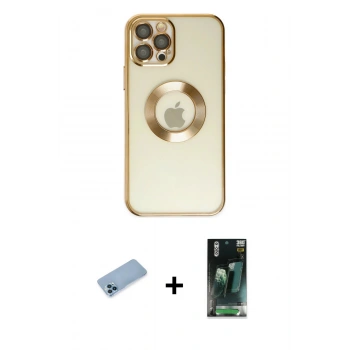 MARSİLYAN™- iPhone 12 Pro Kılıf Pusula Form - Şeffaf 360 Full Body Arka Koruyucu + Shine Kamera Lens Koruma Cam - MI