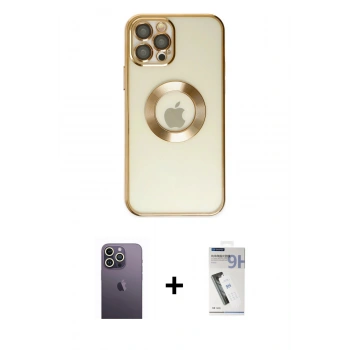 MARSİLYAN™- iPhone 12 Pro Kılıf Pusula Form - Şeffaf Uv Polymer Nano Ekran Koruyucu + Neon Fosforlu Kamera Lens - BZ