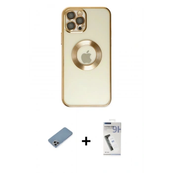 MARSİLYAN™- iPhone 12 Pro Kılıf Pusula Form - Şeffaf Uv Polymer Nano Ekran Koruyucu + Shine Kamera Lens Koruma Cam - GI
