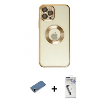 MARSİLYAN™- iPhone 12 Pro Kılıf Pusula Form - Şeffaf Uv Polymer Nano Ekran Koruyucu + Shine Kamera Lens Koruma Cam - GD