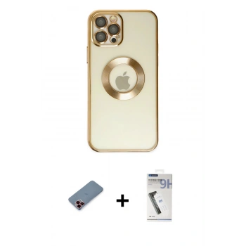 MARSİLYAN™- iPhone 12 Pro Kılıf Pusula Form - Şeffaf Uv Polymer Nano Ekran Koruyucu + Metal Kamera Lens Koruma Cam - KI