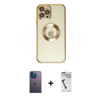 MARSİLYAN™- iPhone 12 Pro Kılıf Pusula Form - Şeffaf Uv Polymer Nano Ekran Koruyucu + Neon Fosforlu Kamera Lens - MI