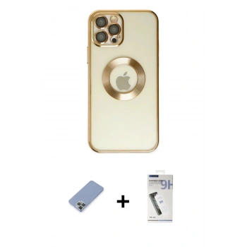MARSİLYAN™- iPhone 12 Pro Kılıf Pusula Form - Şeffaf Uv Polymer Nano Ekran Koruyucu + Metal Kamera Lens Koruma Cam - KUYL