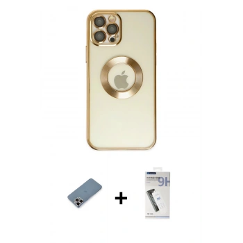 MARSİLYAN™- iPhone 12 Pro Kılıf Pusula Form - Şeffaf Uv Polymer Nano Ekran Koruyucu + Metal Kamera Lens Koruma Cam - MR