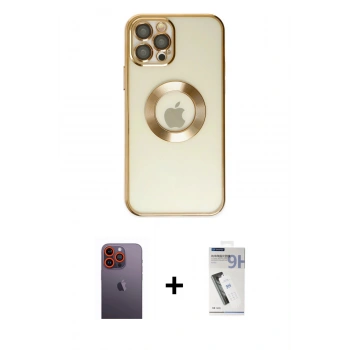 MARSİLYAN™- iPhone 12 Pro Kılıf Pusula Form - Şeffaf Uv Polymer Nano Ekran Koruyucu + Neon Fosforlu Kamera Lens - TU