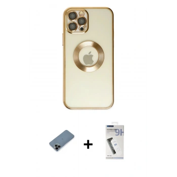 MARSİLYAN™- iPhone 12 Pro Kılıf Pusula Form - Şeffaf Uv Polymer Nano Ekran Koruyucu + Shine Kamera Lens Koruma Cam - SH