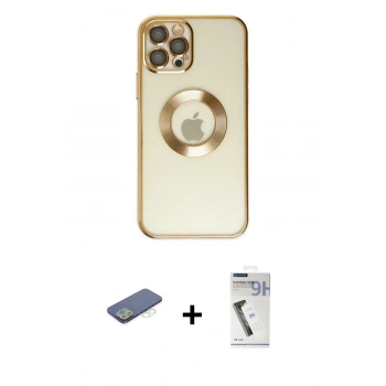 MARSİLYAN™- iPhone 12 Pro Kılıf Pusula Form - Şeffaf Uv Polymer Nano Ekran Koruyucu + Renkli Kamera Lens Koruma Cam - YL