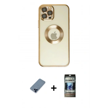 MARSİLYAN™- iPhone 12 Pro Kılıf Pusula Form - Siyah 34D Hayalet Izgaralı Cam + Metal Kamera Lens Koruma Cam - MI