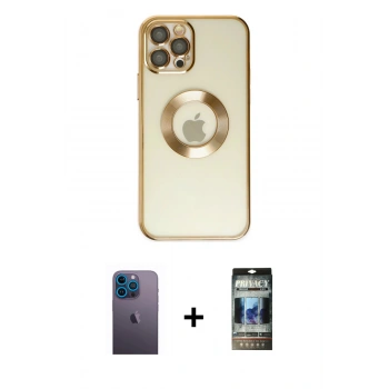 MARSİLYAN™- iPhone 12 Pro Kılıf Pusula Form - Siyah 34D Hayalet Izgaralı Cam + Neon Fosforlu Kamera Lens - MI